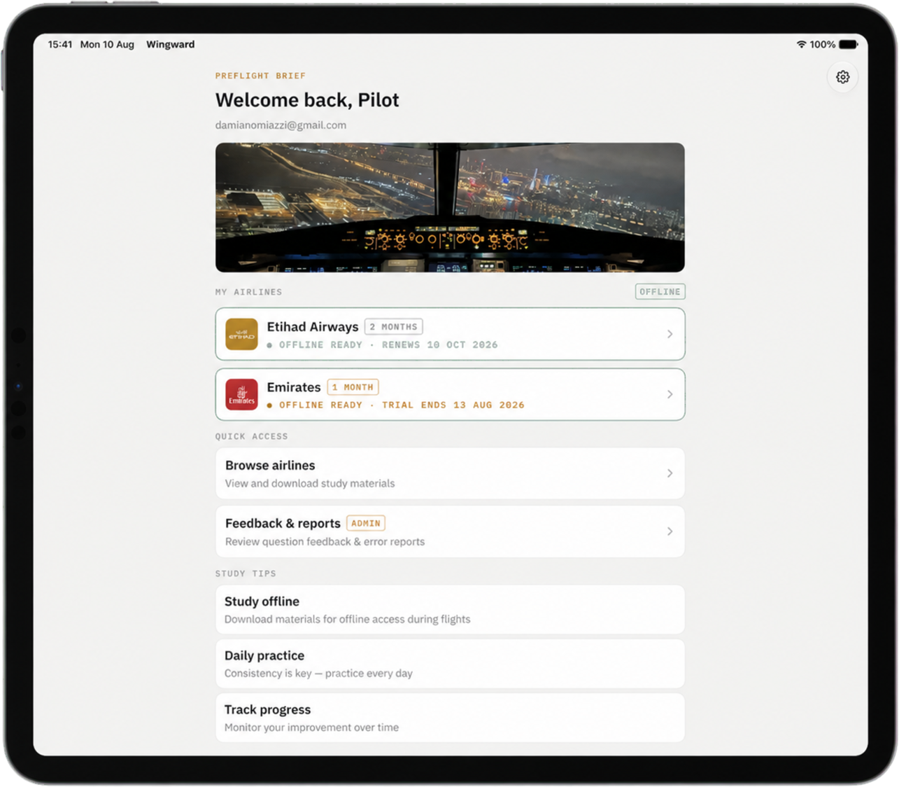 iPad home dashboard