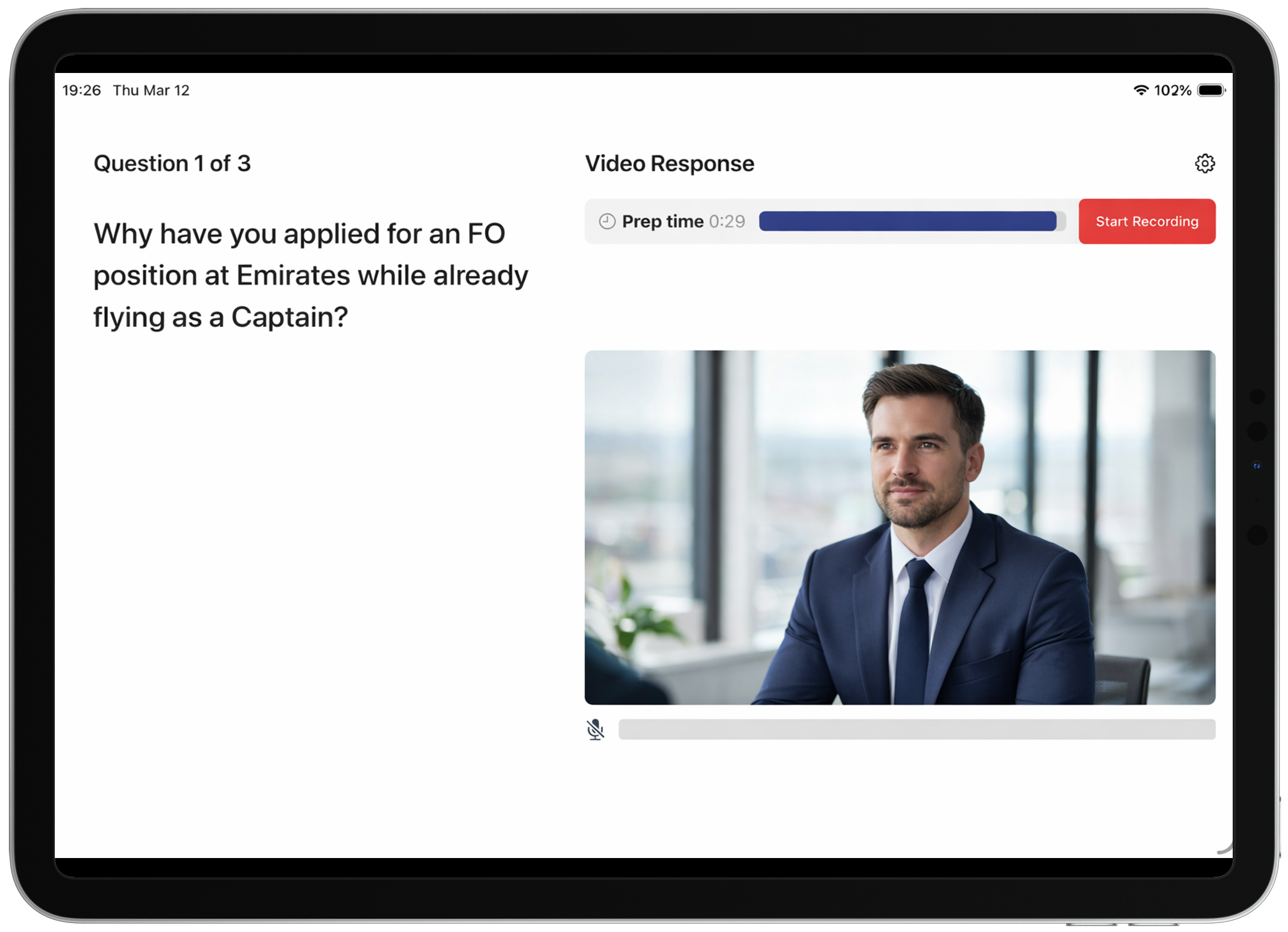 HireView interview simulator on iPad