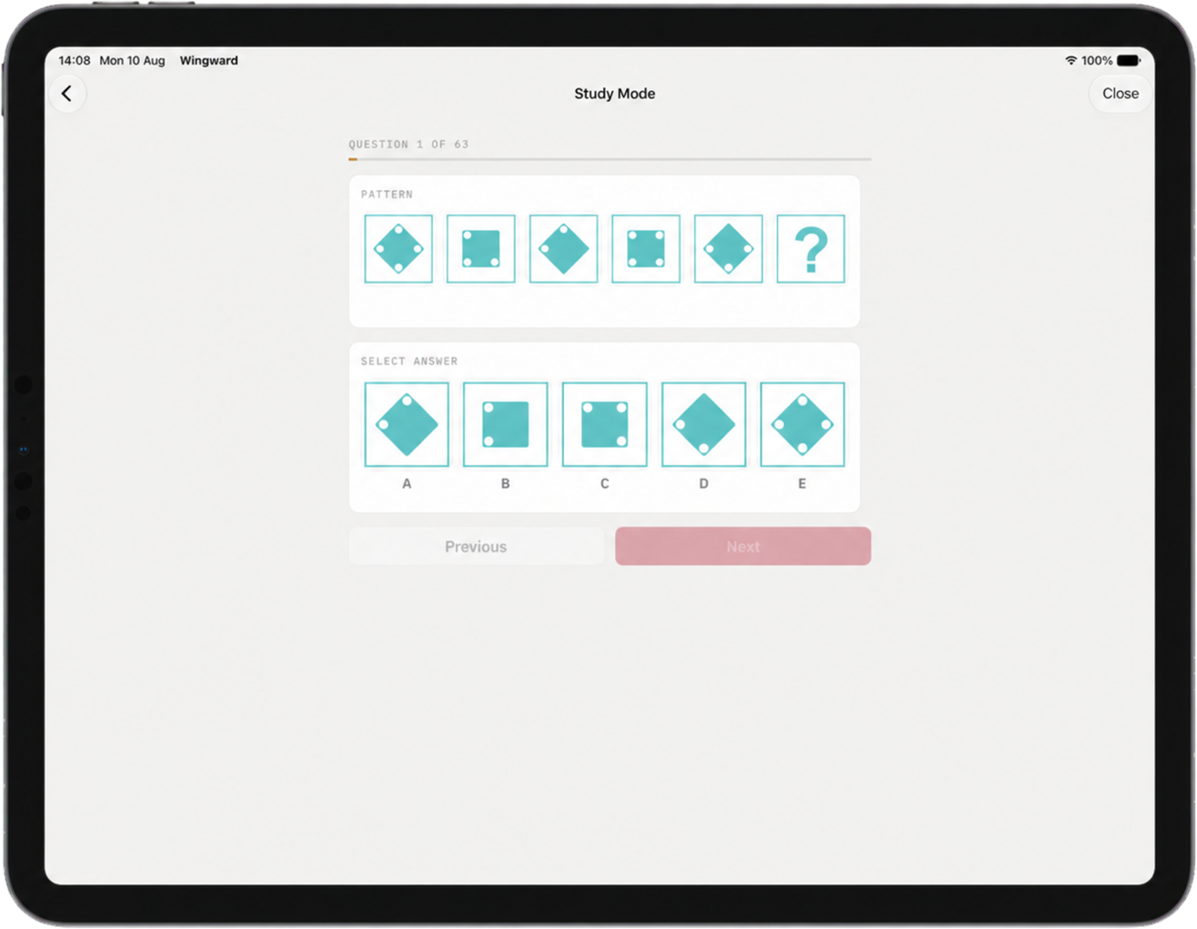 iPad pattern reasoning study mode